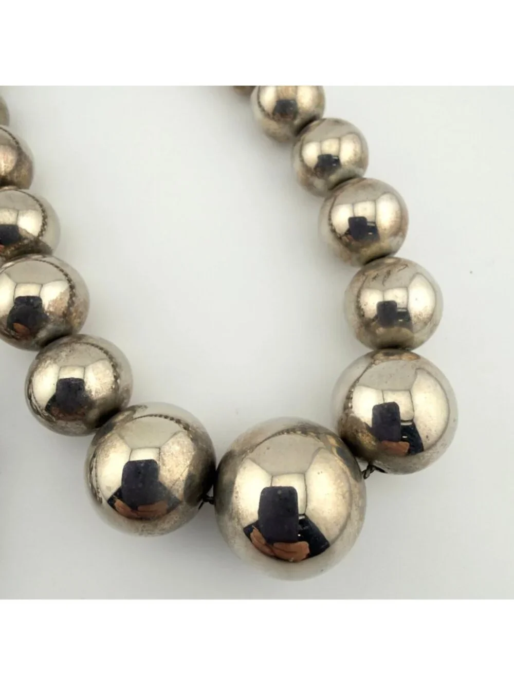 Vintage Silver Tone Ball Beaded Tapered Necklace Bracelet Set Graduated
